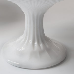 Vintage Milk Glass Compote Pedestal Dish Ruffled Rim Diamond Point One Left image 9