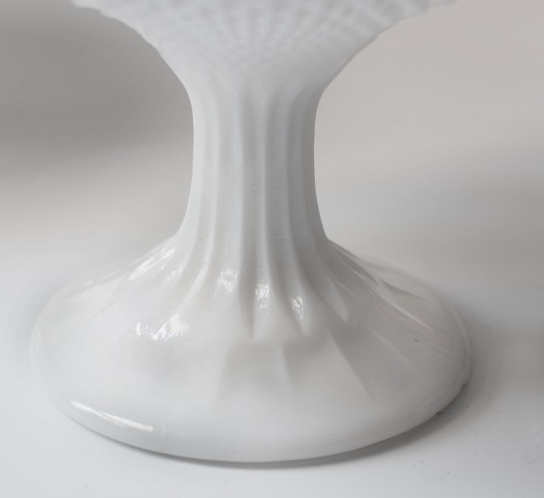 Vintage Milk Glass Compote Pedestal Dish Ruffled Rim Diamond Point One Left image 9