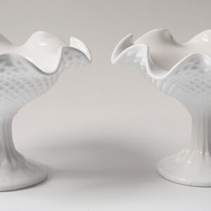 Vintage Milk Glass Compote Pedestal Dish Ruffled Rim Diamond Point One Left image 2