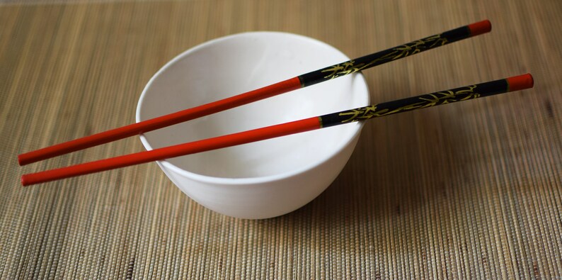 Vintage Chopsticks Chinese Lacquer Red Black Chinoiserie image 2