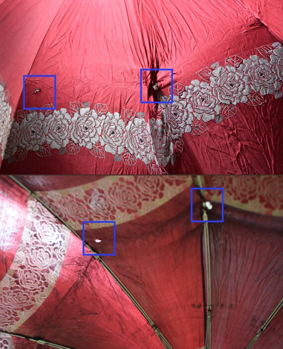 Vintage Umbrella Red Floral Folding Parasol Lucit… - image 8