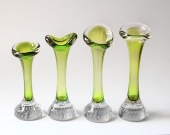 Vintage Art Glass Vase Bone Jack in the Pupit Bo Borgstrom Aseda Sweden Green