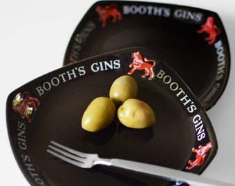 Vintage English Both's Brand Gin Side Plates Red Lion Logo Barware