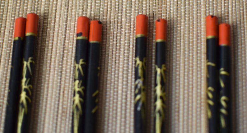 Vintage Chopsticks Chinese Lacquer Red Black Chinoiserie image 8