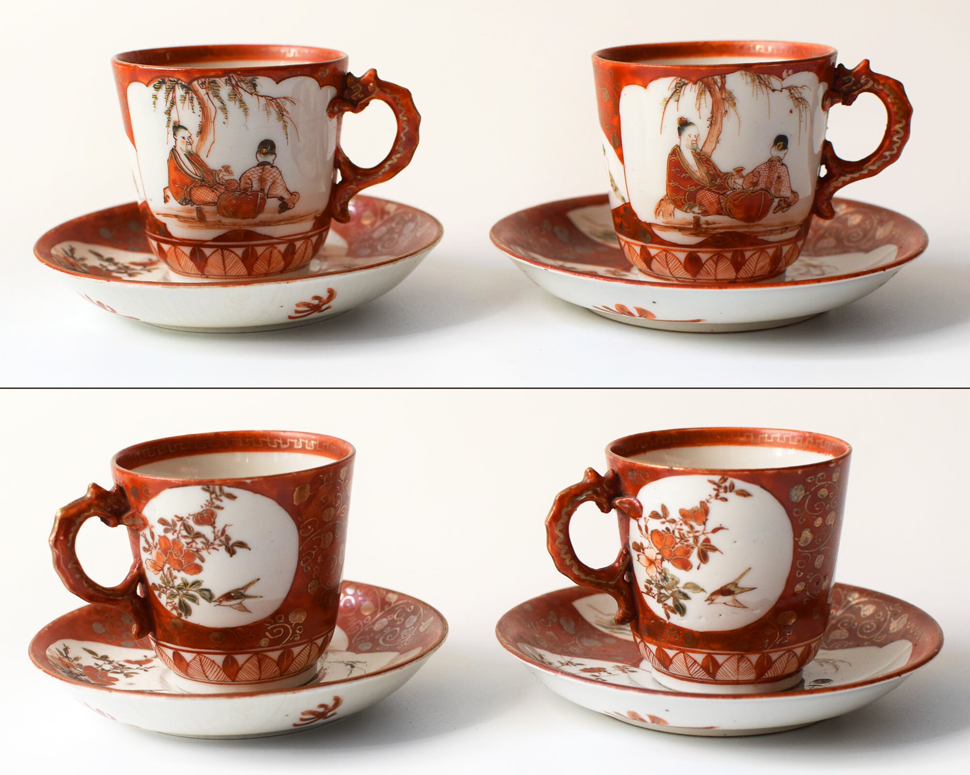 Vintage Demitasse Cup and Saucer Japanese Red Akae Kutani Set Etsy Canada