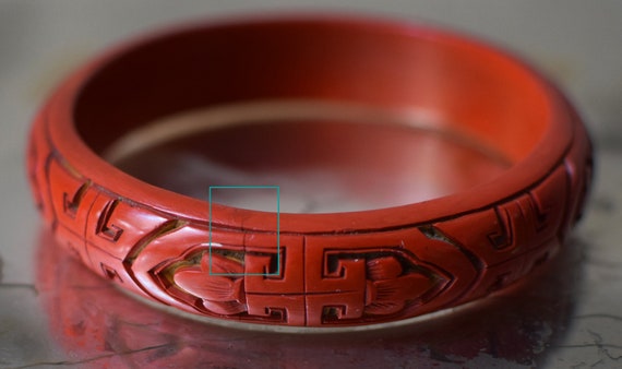 Vintage Bracelet Chinese Hand Carved Cinnabar Red… - image 7