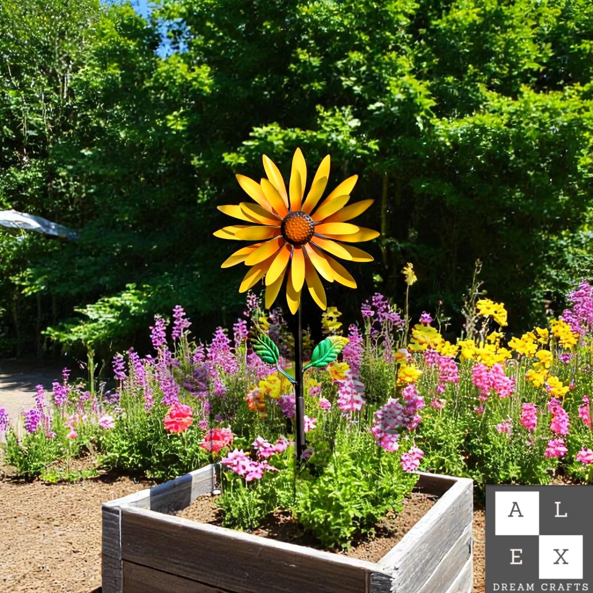 Giant Sunflower Wind Spinner for Garden | Large Yellow Metal Flower Stake | Outdoor Rustic Yard Art | Weatherproof Patio Decor Gift