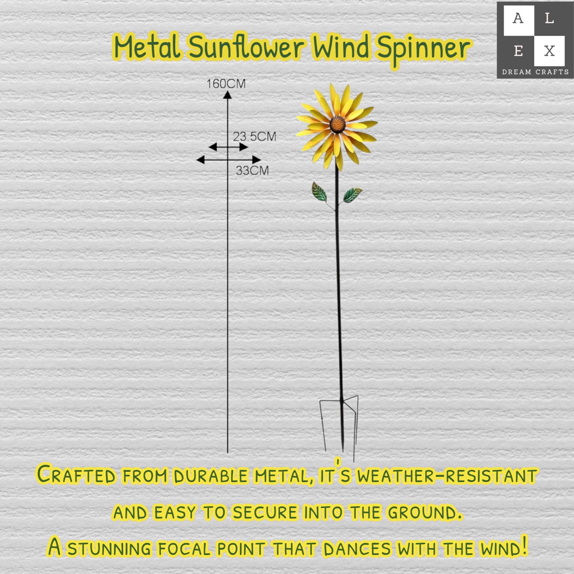 Giant Sunflower Wind Spinner for Garden | Large Yellow Metal Flower Stake | Outdoor Rustic Yard Art | Weatherproof Patio Decor Gift