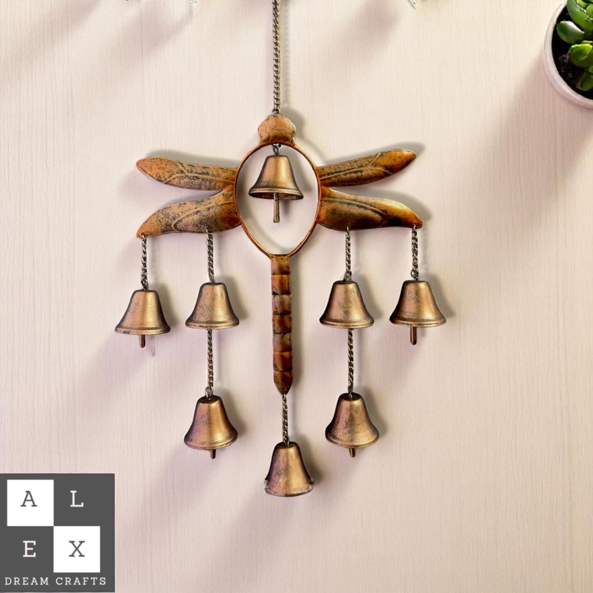 Dragonfly Wind Chime Metal Yard Art – Outdoor Garden Decor, Hanging Rustic Mobile for Patio, Porch or Fence, Gift for Nature Lovers