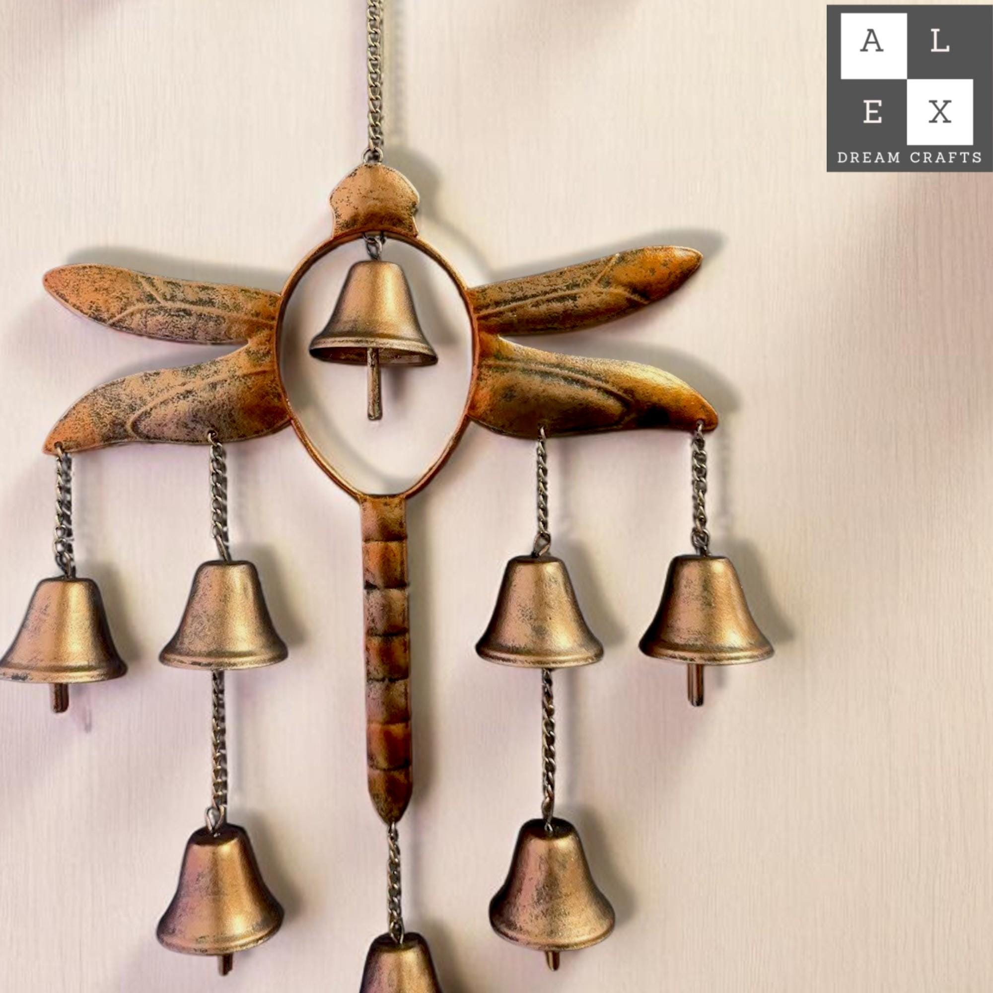 Dragonfly Wind Chime Metal Yard Art – Outdoor Garden Decor, Hanging Rustic Mobile for Patio, Porch or Fence, Gift for Nature Lovers
