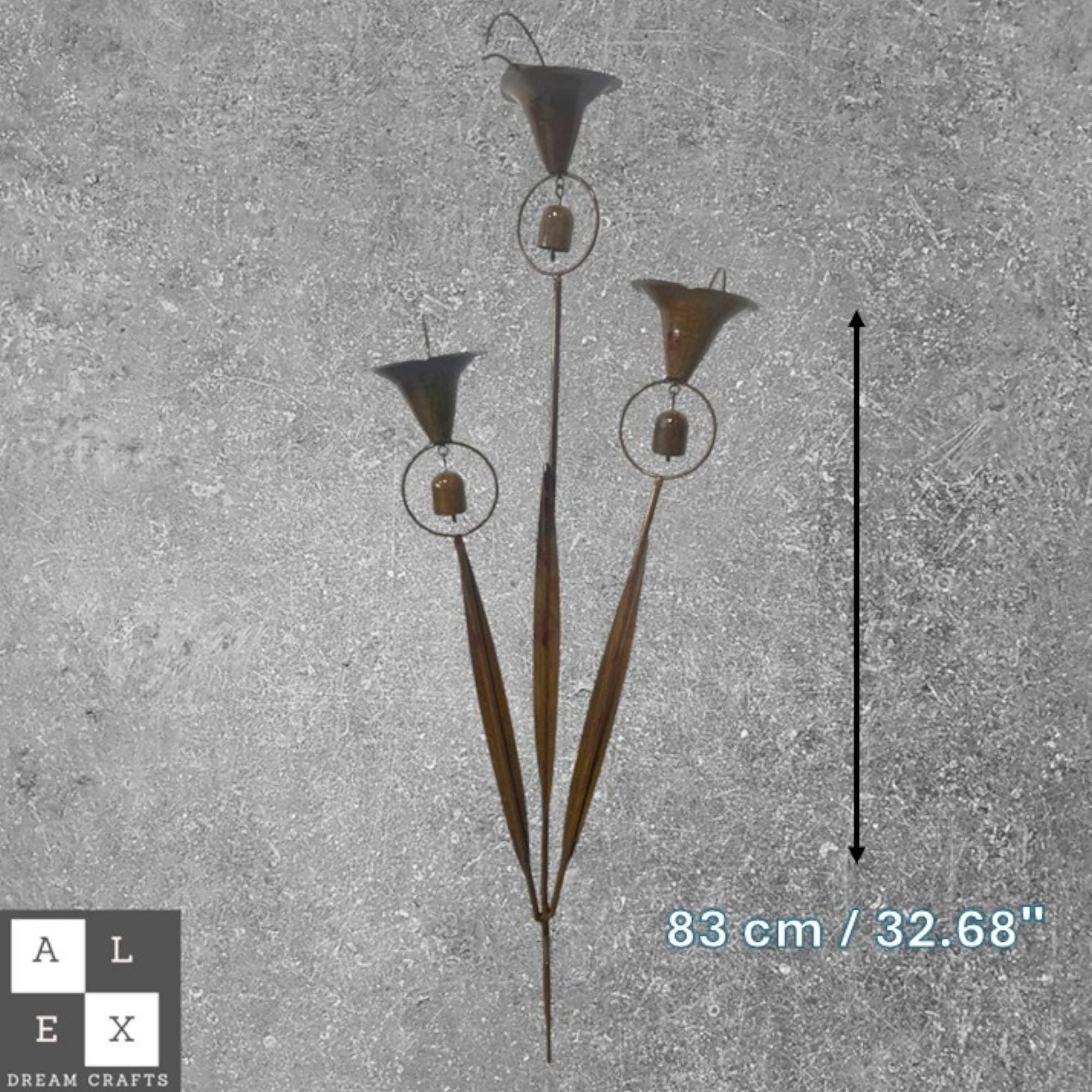 Metal Calla Lily Garden Stake with Bell, Bronze Outdoor Flower Yard Art, Rustic Iron Floral Decor Lawn, Patio, Pathway, Unique Garden Gift