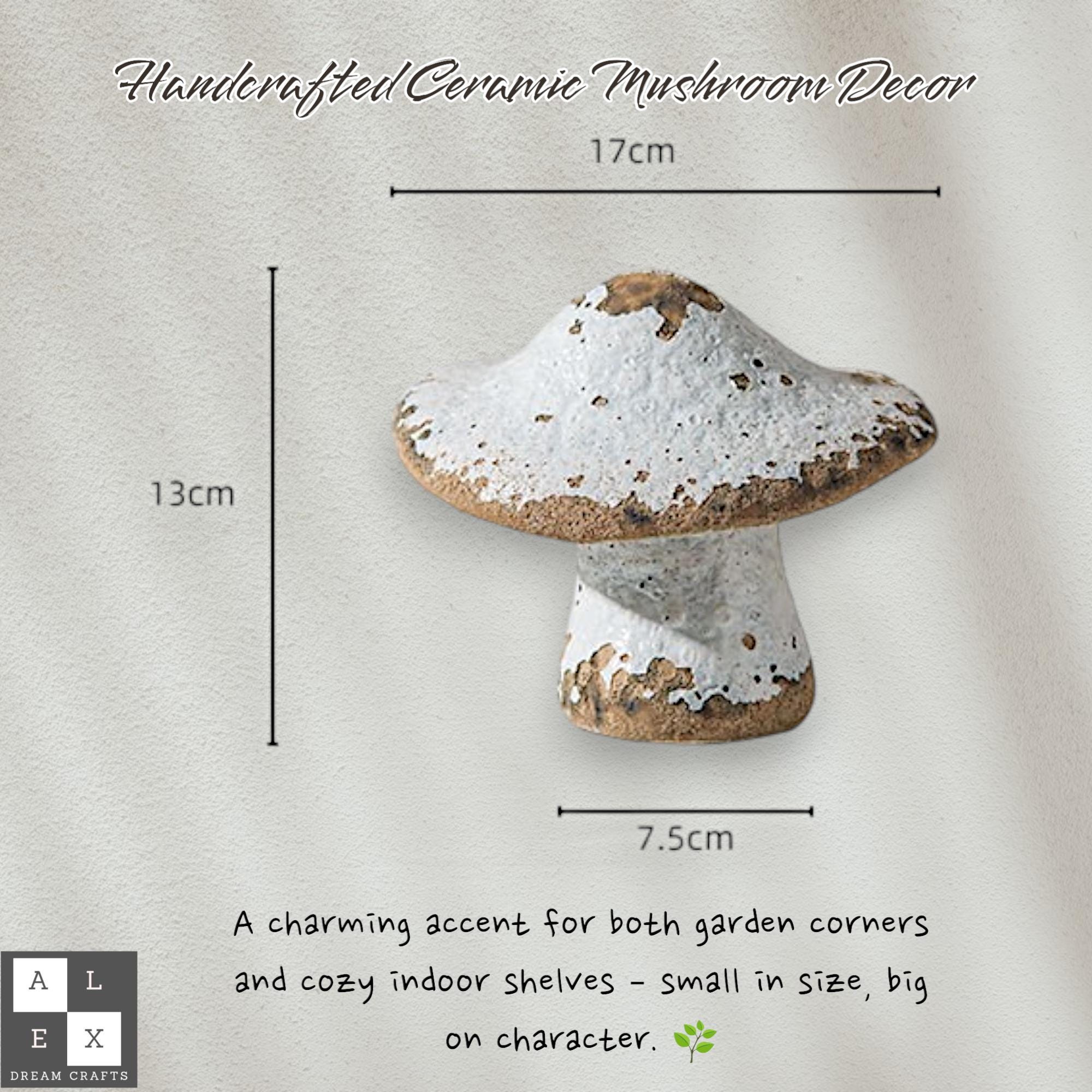 Ceramic Mushroom Decor – Handmade Pottery for Garden or Home | Rustic Fairy Garden Ornament, Shelf Decoration, Cottagecore Nature Gift