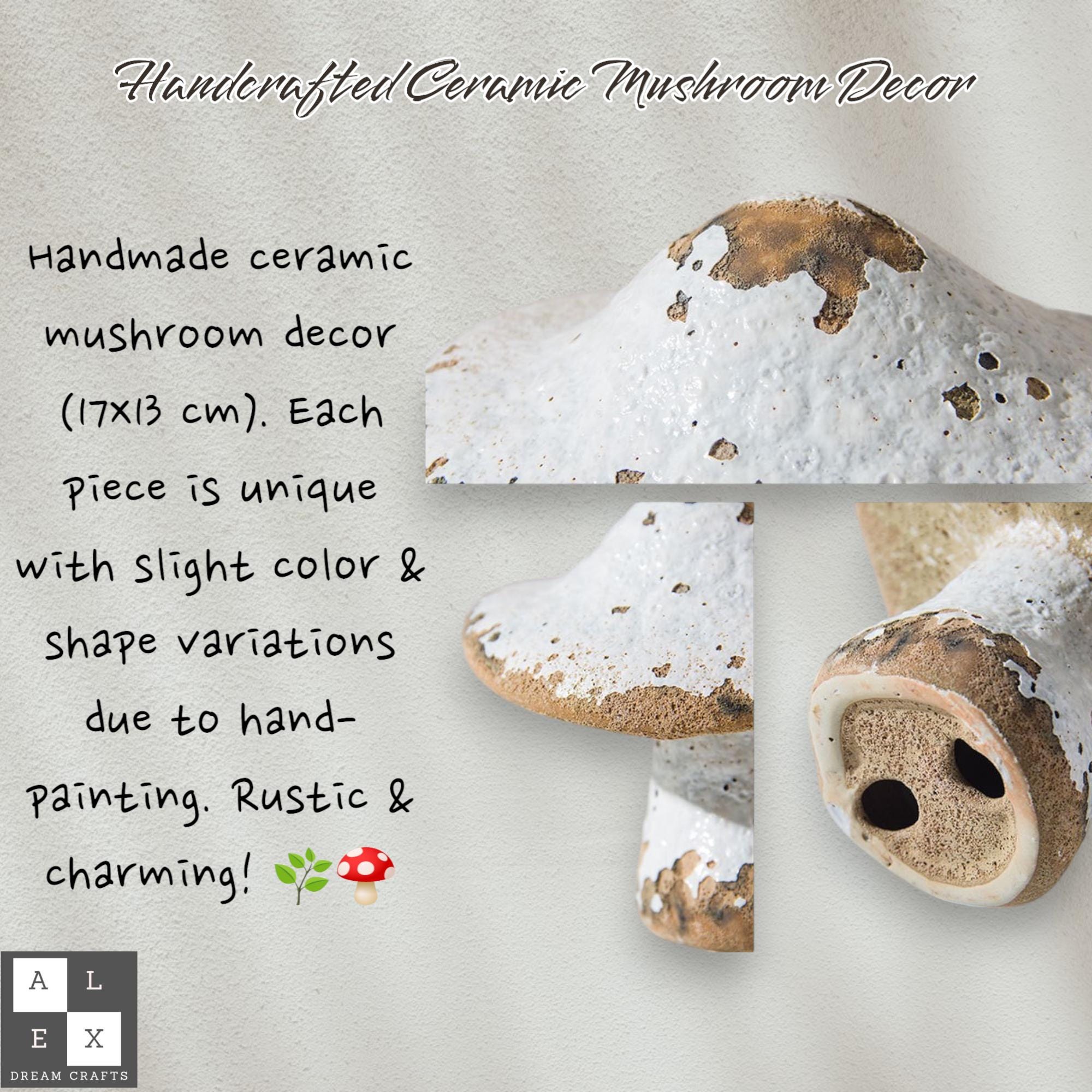 Ceramic Mushroom Decor – Handmade Pottery for Garden or Home | Rustic Fairy Garden Ornament, Shelf Decoration, Cottagecore Nature Gift