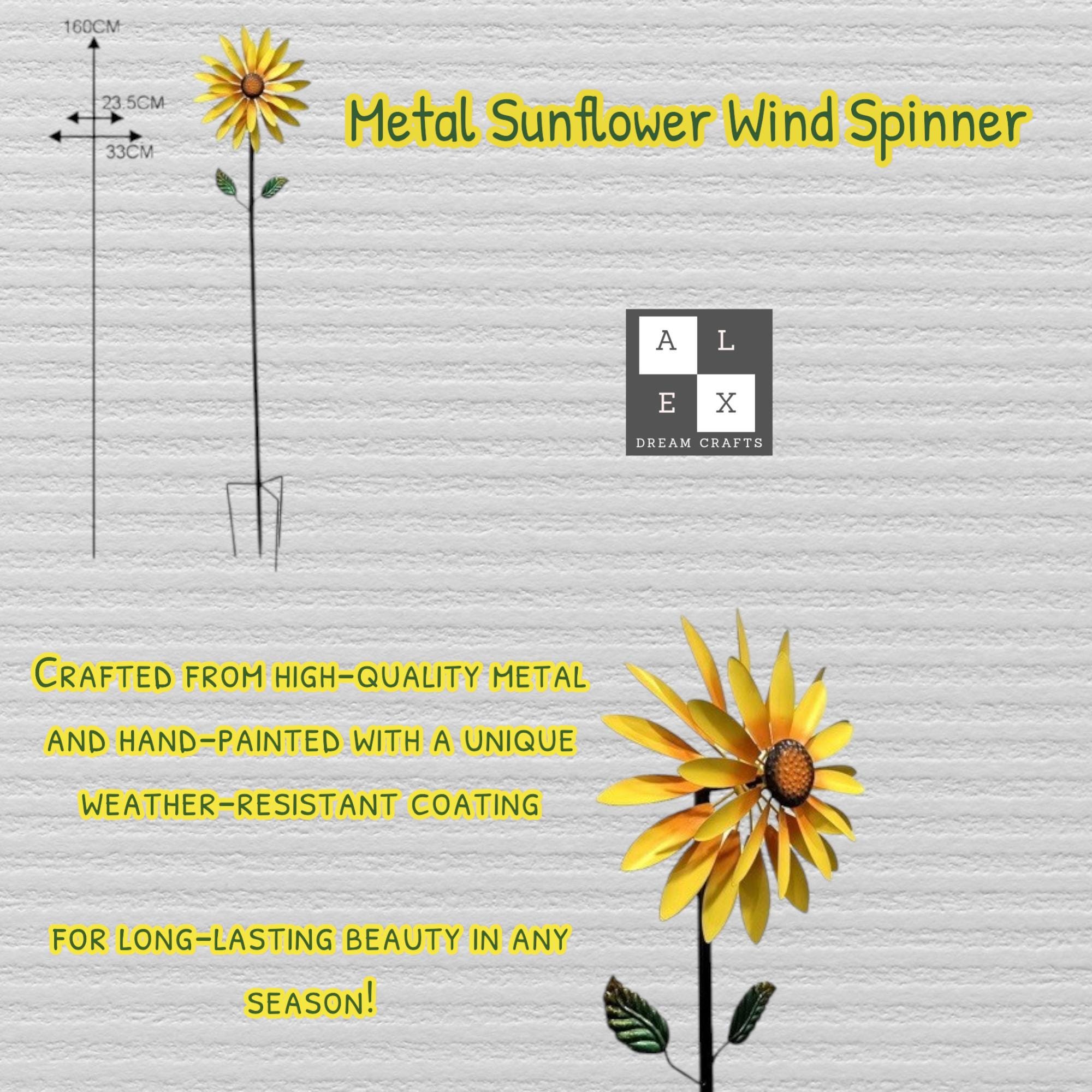 Giant Sunflower Wind Spinner for Garden | Large Yellow Metal Flower Stake | Outdoor Rustic Yard Art | Weatherproof Patio Decor Gift
