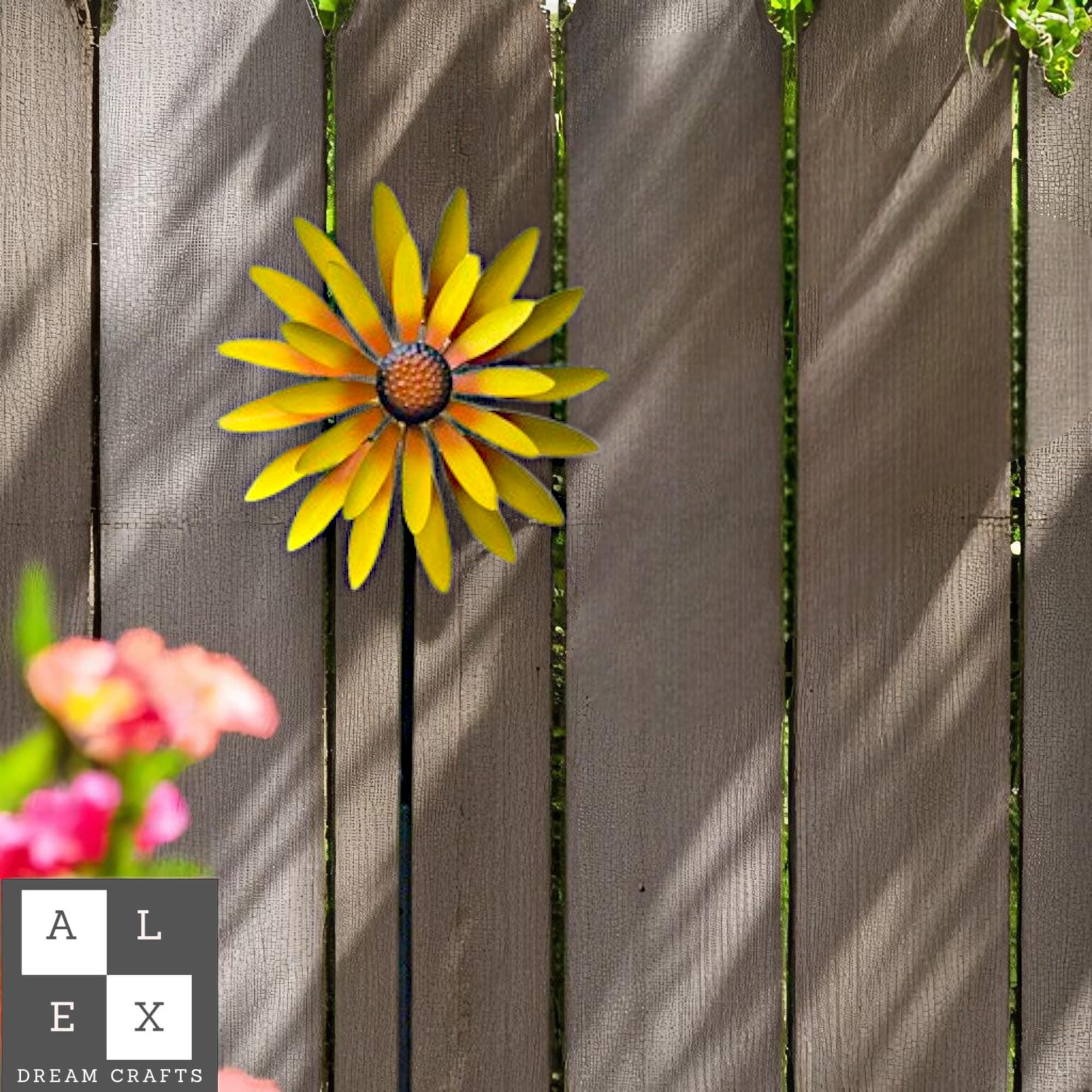 Giant Sunflower Wind Spinner for Garden | Large Yellow Metal Flower Stake | Outdoor Rustic Yard Art | Weatherproof Patio Decor Gift