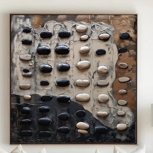 Pierres abstraites, peinture à l'huile, art mural, style minimaliste moderne, art mural wabi-sabi, texture moderne, art tactile avec peinture brune faite à la main