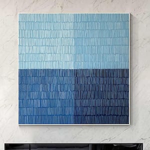Arte em tela com gradiente azul e branco abstrato: pintura minimalista moderna
