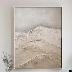 Tableau abstrait vagues wabi-sabi beige sur toile Art mural texturé 3D wabi-sabi Tableau épais texturé vagues de la mer Art abstrait