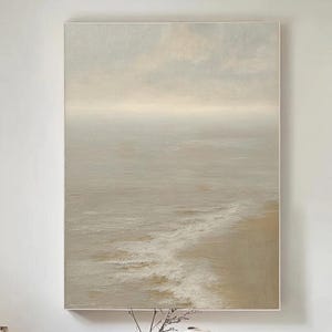 Beige Waves Ocean Abstract Painting on Canvas 3D Textured Wabi-Sabi Wall Art Heavy Textured Sea Wave Painting Abstract Painting Wall Art