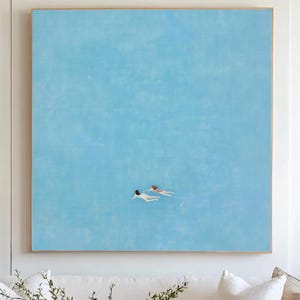 Mädchen im Pool Wand Kunst zwei Frauen Schwimmen in hellblauen Pool Ölgemälde Schwimmbad Leinwand Wand Kunst Schwimmbad Wanddekoration