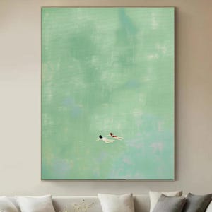 Girls Floating in Green Pool Wall Art two Women Swimming into  Pool Oil Painting Swimming Pool Canvas Wall Art  Swimming Pool Wall Decor