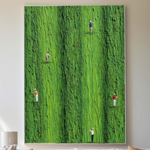 Peinture à l'huile texturée golfeur, toile verte, art mural golf, art golf texturé vert, décoration golf, toile sport, cadeau nature, vert
