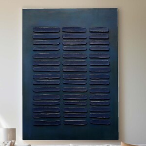 Peinture à l'huile texturée 3D bleue originale Wabi-sabi sur toile, peinture à l'huile d'art minimalisme neutre pour l'art mural 3D texturé plus grand