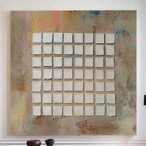 Peinture à l'huile abstraite grille beige 3D wabi-sabi Peinture à l'huile texturée originale sur toile art mural minimalisme neutre plus grand texturé 3D