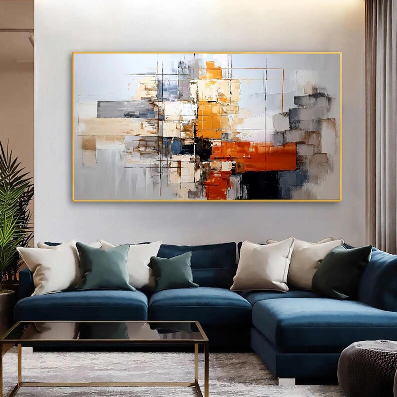 Grande peinture abstraite à l'huile sur toile, art mural moderne pour ...