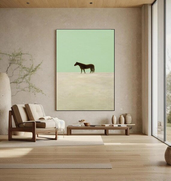Minimalist Horse Oil Painting: Serene Abstract Animal Art