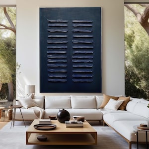 Peinture à l'huile texturée 3D bleu wabi-sabi sur toile art minimalisme neutre peinture à l'huile pour art mural 3D plus grand texturé