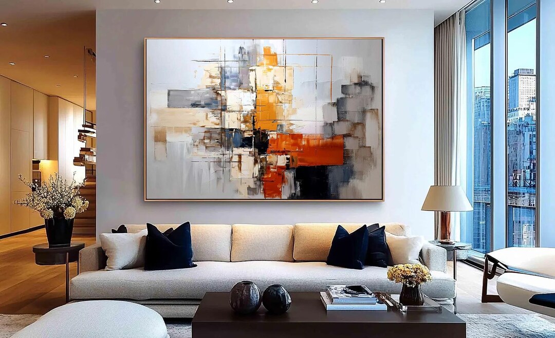 Grande peinture abstraite à l'huile sur toile, art mural moderne pour ...