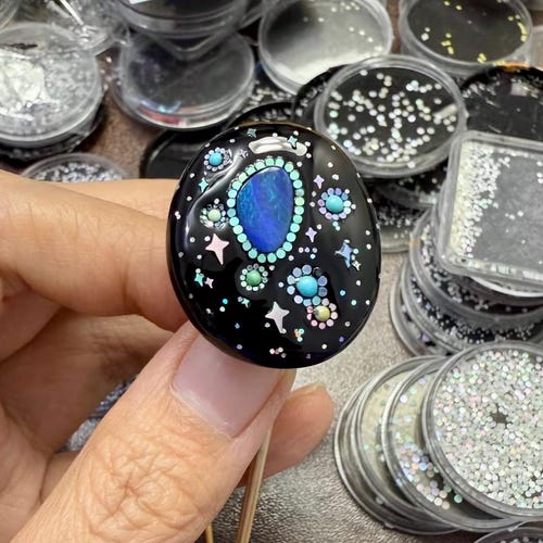 タヒチアンパールペンダント、ピーコックグリーンとピンクのオーバー