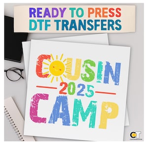 Colorful Cousin Camp DTF Transfer, 2025 Summer Vacation Shirt, Ready to Press Matching Family Campout Tee, Fun Kids Group Print