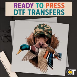 Hunting Iron On Tshirt, Duck hunting dog dtf transfer, camouflage retriever with mallard design for outdoorsmen, fall season shirt print
