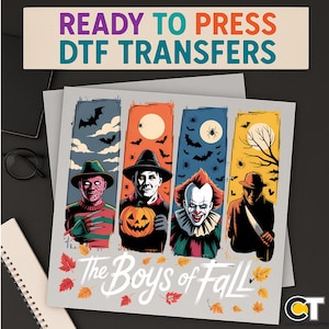 The Boys Of Fall DTF Transfer, Halloween Horror Villains Design, Spooky October Shirt Print, Ready to Press Iron-On Fall Scary Movie Art