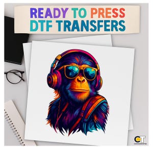 Cool Monkey DTF Ready To Press, Colorful Headphones Gorilla Heat Press Design for DIY Streetwear, Trendy Music Lover Shirt Print for Teens