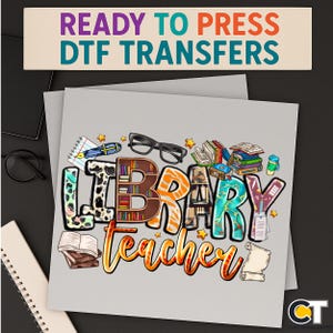 Library Teacher DTF Transfer: Colorful Book Lover Design