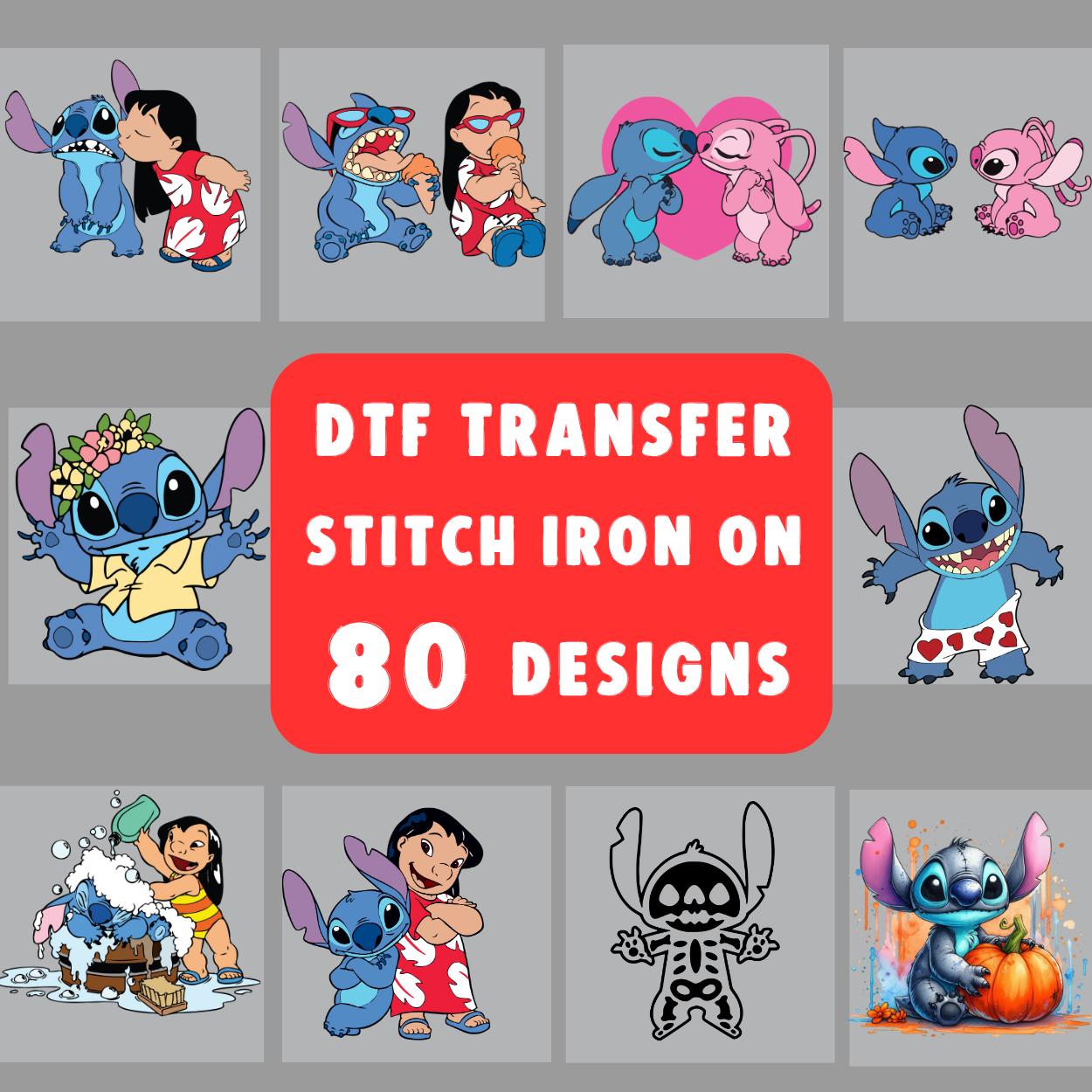 Transferencia DTF, lista para planchar, camiseta Disney Stitch, plancha para planchar Lilo y Stitch, opción de 80 diseños de puntadas, impresión DTF, camiseta DIY, camiseta para niños