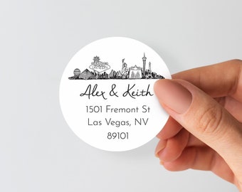 City Skyline Return Address Labels, Customizable With Your Preferred Fonts, Round Labels, 1.5"