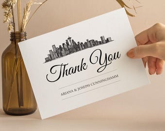 Seattle Washington Skyline Thank You cards with matching envelopes; wedding thank you cards, any occasion