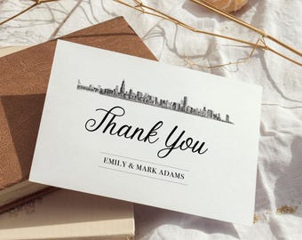 Chicago Skyline Wedding Thank You Cards, Wedding Notes, Generic Thank You Card, Thank You Card Set