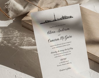 Toronto Skyline Wedding Invitation, "Icon Skyline", Custom Wedding Invitations, Event Invitations, Minimalist, Cityscape, City Sketch