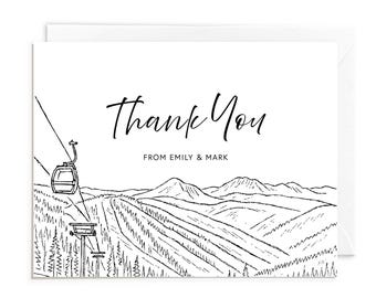 Keystone Mountain Skyline Thank You Cards, Ski Lift Skyline, Wedding Cards, Personalized Stationery, Blank Note Cards, Minimalist Design