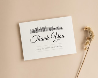 New York Skyline, Thank You Cards, Wedding Thank You Cards, Generic Thank You Card, Thank You Card Set, Minimalist, Personalized