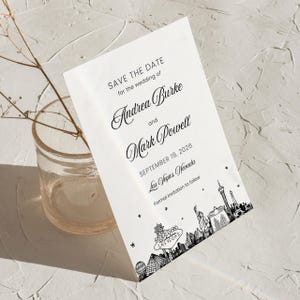 Plantilla de reserva de fecha de Las Vegas en Canva / Anuncio de boda editable / Invitación imprimible digital / Diseño del horizonte de Las Vegas / Descarga instantánea