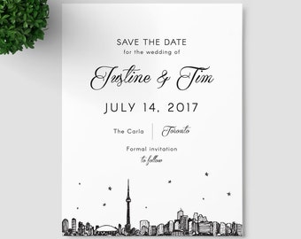 Toronto Skyline, Custom Save the Date, "City Skyline Stars", City Skyline Save the Date, Save the Date Sample, Custom Printed Sample