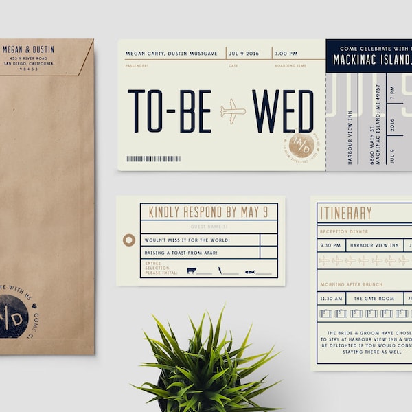 Boarding Pass Invitation, Airplane Ticket, "Boarding Pass To Wed", Plan Ticket, Destination Wedding, Modern, Minimalist, Custom Sample