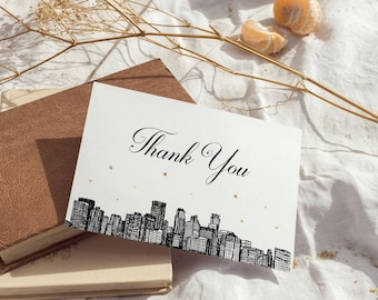 Gold Minneapolis Minnesota Skyline Thank You Cards, "Faux Gold Skyline" envelopes included