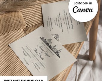 Invito a nozze Lucky in Love a Las Vegas • Download digitale • Modello Canva modificabile • Itinerario del weekend di matrimonio a Las Vegas • Invito stampabile
